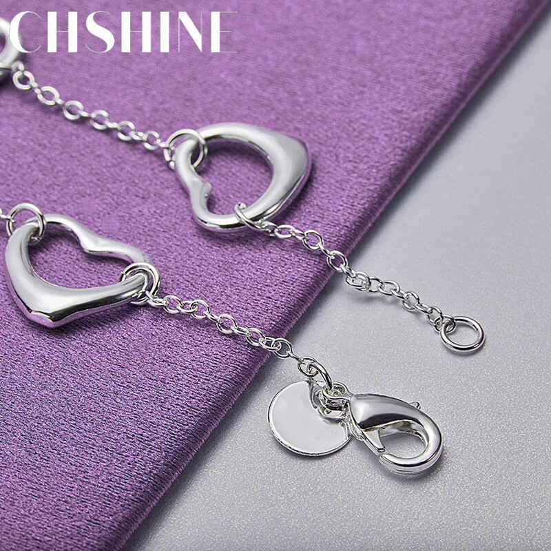 CHSHINE 925 Sterling Silver Five Heart Bracelet Fashion Charm Jewelry 8inches