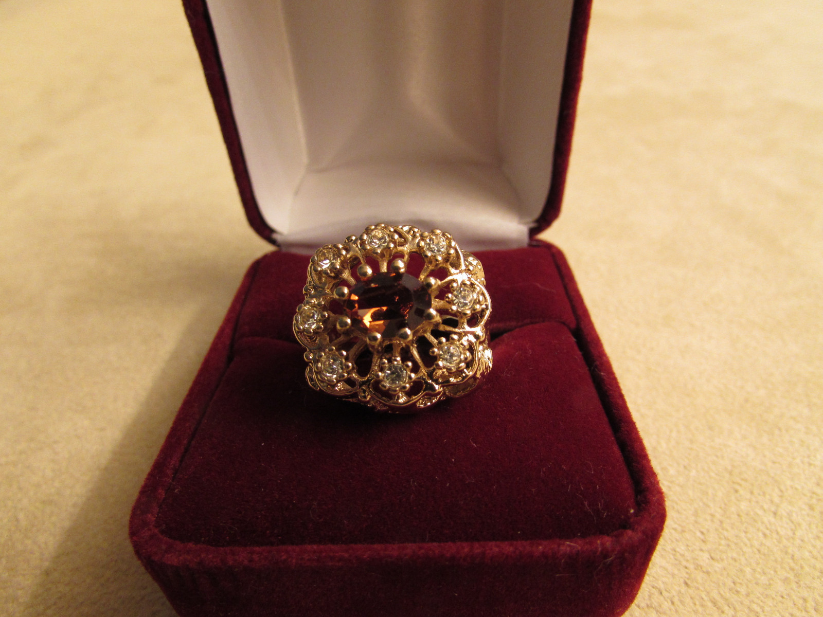 Women’s Heavy 18kt Yellow Gold Electroplate Ring With Synthetic Stones
