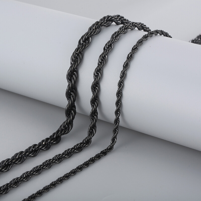 24inch 4mm/6mm/8mm Black Stainless Steel Singapore Twist Chain Necklace for Mens