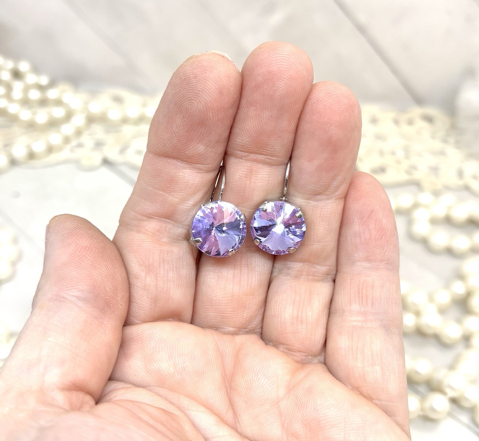 Antique Silver Violet Lavender Cup Chain Earrings, Purple Earrings