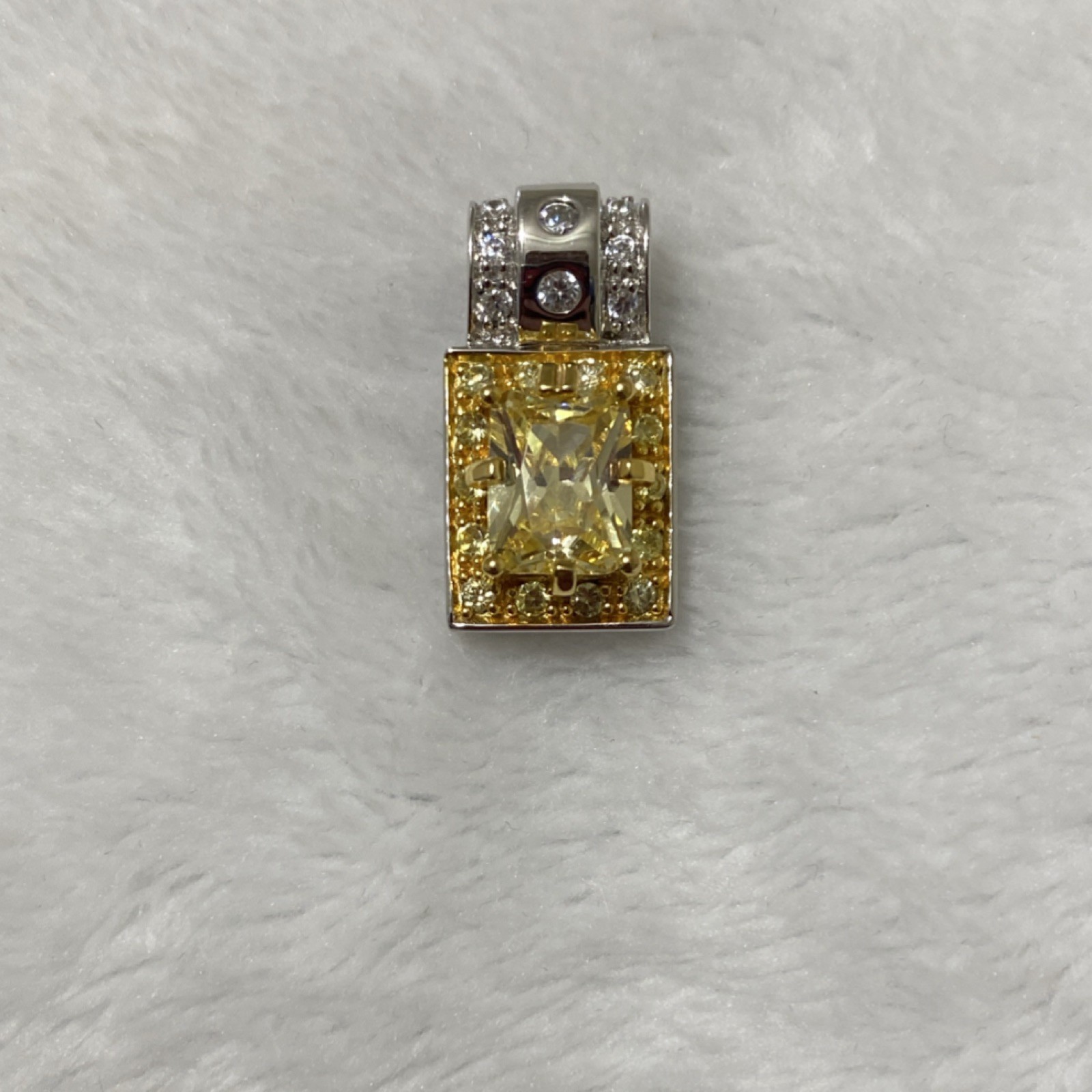 Radiant Rectangular Halo Solitaire Vibrant Canary Yellow Pendant.
