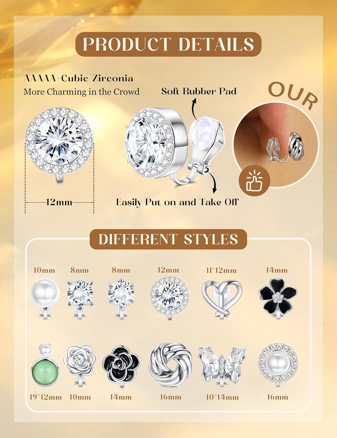 THUNARAZ 12 Pairs Clip on Earrings for Women CZ Pearl Non Piercing Set | Comfort