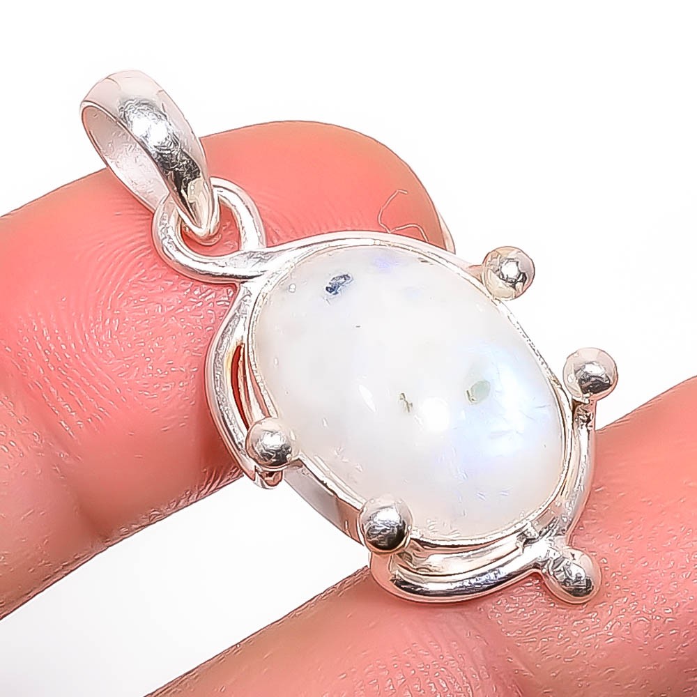 Natural Rainbow Moonstone – Bihar 925 Silver Plated Pendant 1.37″ P7354-27