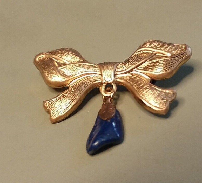 42mm Brass Stamping Ribbon Lapel/Pin Brooch W/15mm Blue Dangle 06-01-2023