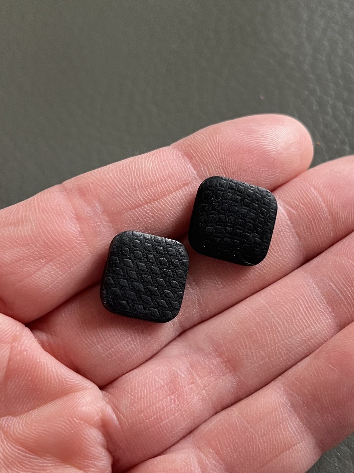 Handmade Black Polymer Clay Stud Earrings – Square – Ultra Lightweight