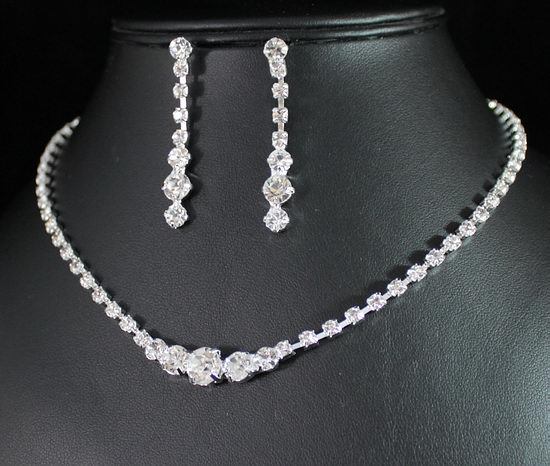 BEAUTIFUL CLEAR AUSTRIAN RHINESTONE CRYSTAL NECKLACE EARRINGS SET BRIDAL N1392
