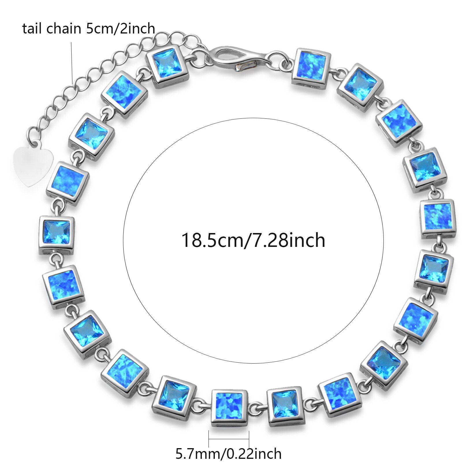 Hawaii Blue Opal Square Bracelet 925 Sterling Sliver Jewelry For Women Girls