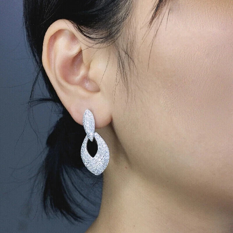14K White Gold Plated 2.50Ct Round Simulated Diamond Pretty Drop Dangle Earrings