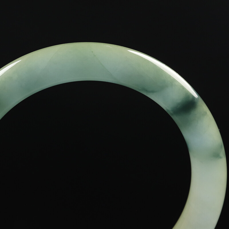53mm Natural White Green Jadeite Jade Bangle Bracelet Women’s Chinese Jade 16022