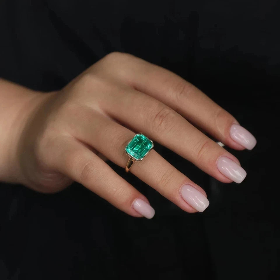 5 CT Natural Zambia Emerald 14K Solid Yellow Gold Wedding Emerald Ring All Size