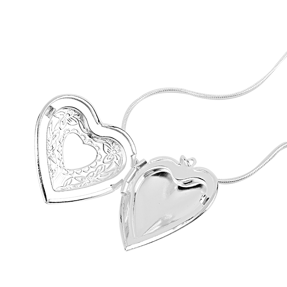 925 Sterling Silver Plated Heart Locket Photo Pendant Necklace 18″ + Gift Pouch