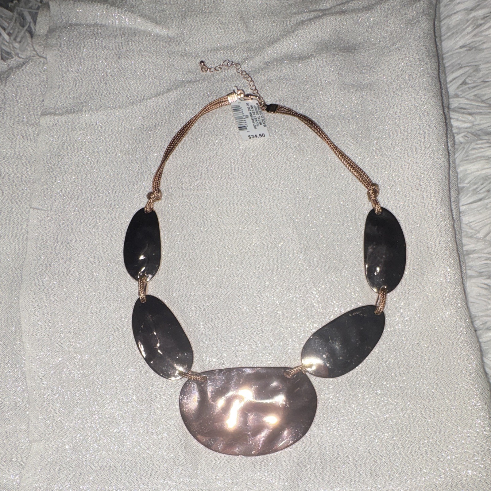 Style&Co Rose Gold Tone/Black Statement Bib Necklace Snake Chain Oval Pendant