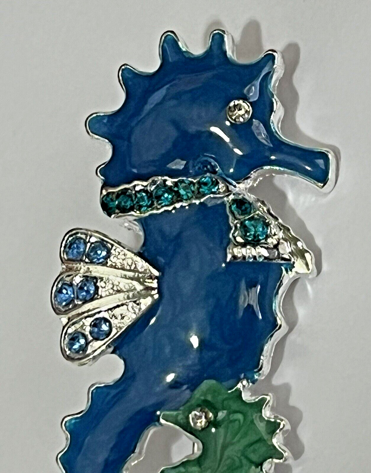 Crystal Rhinestone Seahorse Brooch LOT Pin Glass Vintage Sea Horse Blue Green