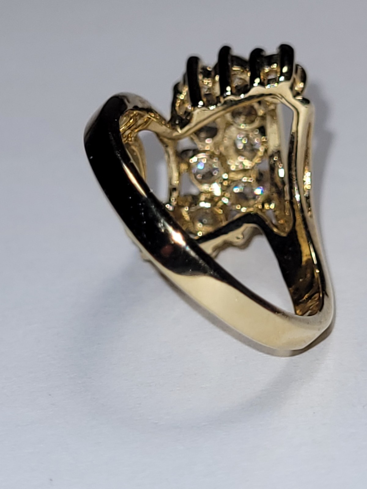 JQA 14K HGE Signed LIND Goldtone Cocktail Ring Clear CZ Crystal Statement Fashio