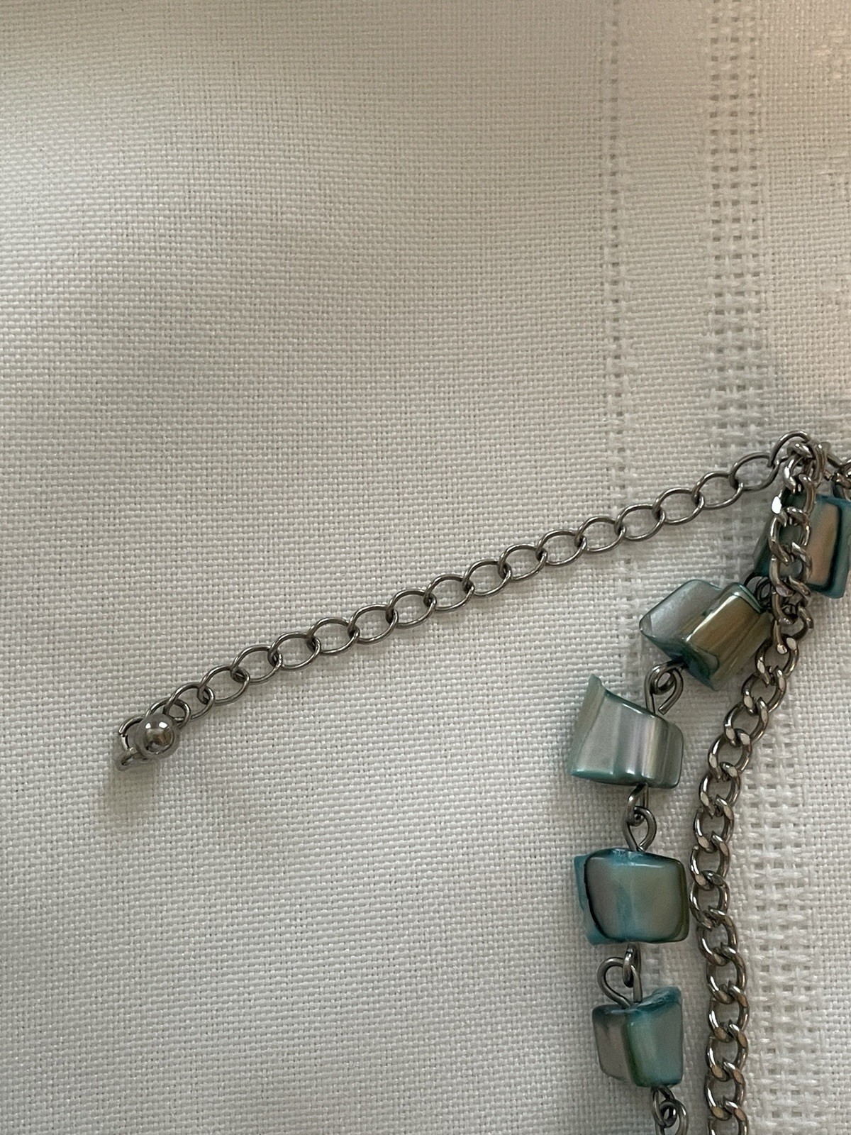 2 Iridescent Shell Bead & Metal Accent Necklaces / Pair Matching Clip Earrings