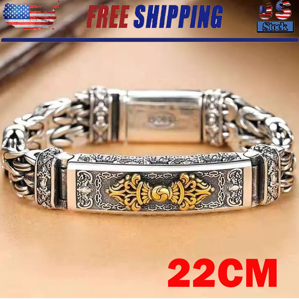 22cm Silver-Plated Bangle Bracelet Chain Popular Vintage Jewelry Men’s Gifts HOT