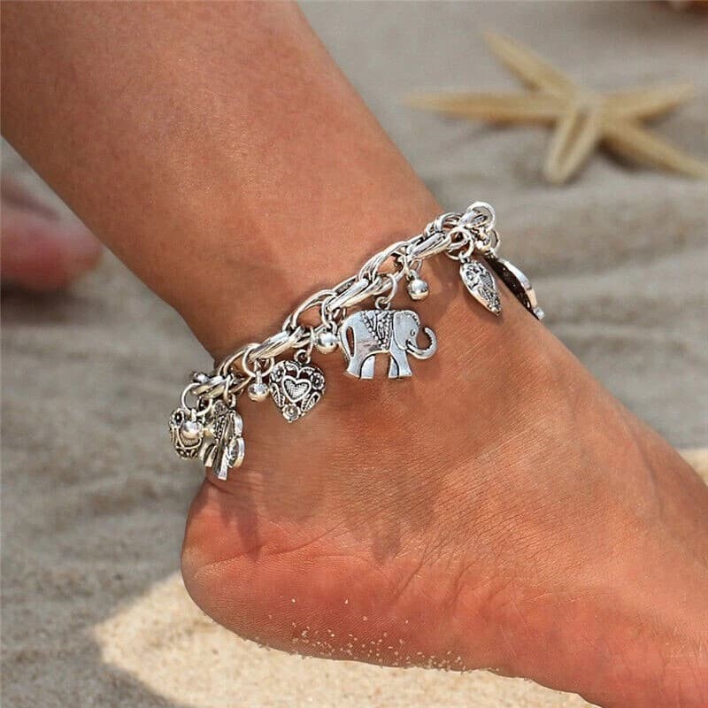 Elegant 925 Plating Silver Beach Sandal Heart Anklet Foot Bracelet Vintage Women