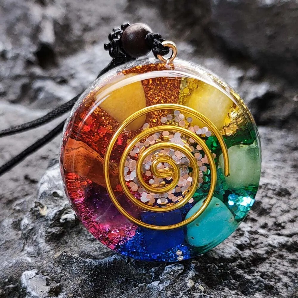 Orgonite Pendant EMF Protect Healing Crystals Sacred Geometry Chakra Necklac