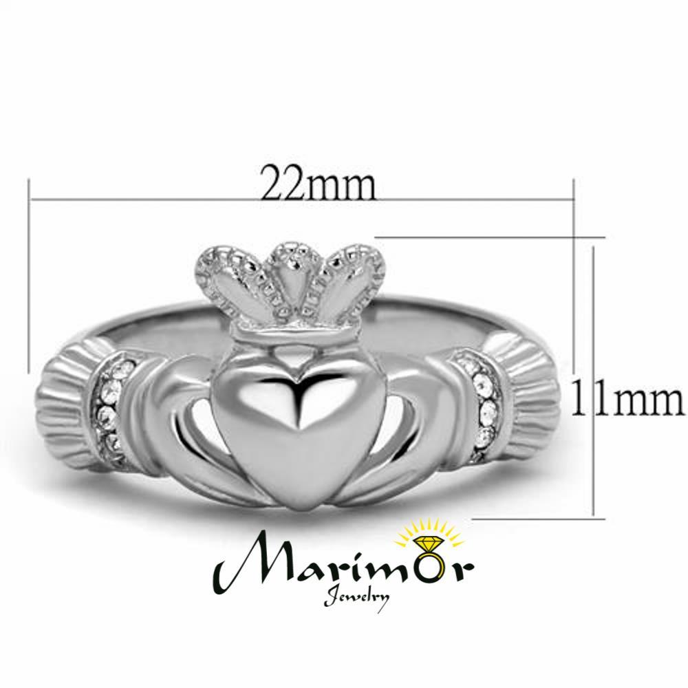 Stainless Steel Irish Claddagh Crystal Promise Fashion Ring Women’s Size 5-10