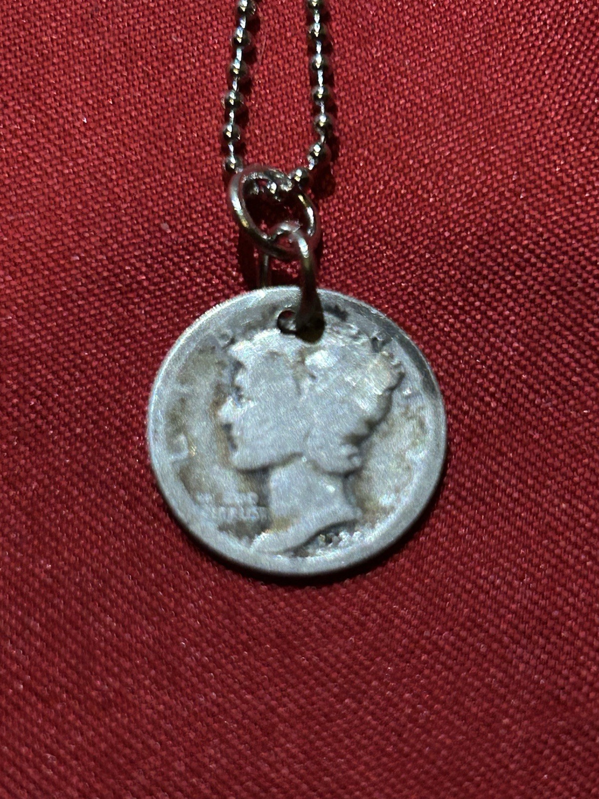 Silver mercury dime pendant Metal Ball/Bead Chain Round Spring Ring