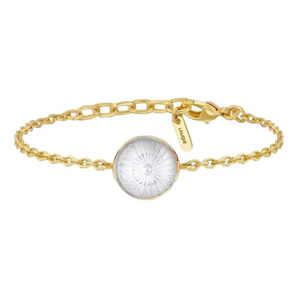 LALIQUE Toupie Clear Crystal 24KGP Gold-plated Chain Bracelet Collectable Rare