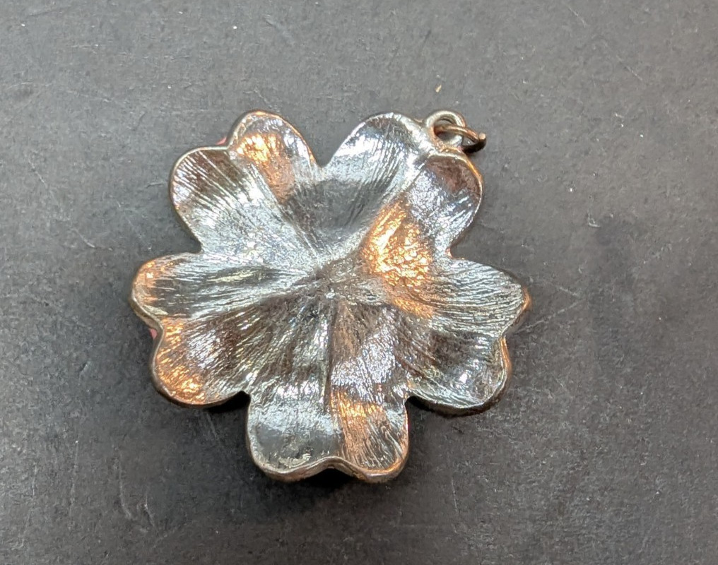 Pink Enamel Daisy Pendant Metal Silver Tone Base Clear Glass Stone 1.5 Inch