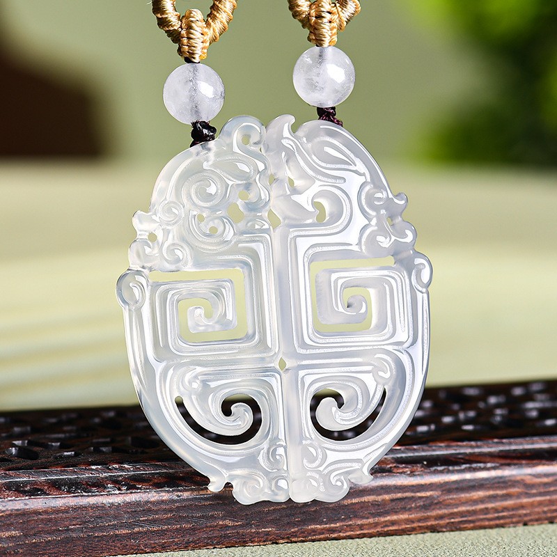 Certified 1 Pair Real Grade A Natural White chalcedony Men Women Dragon Pendant