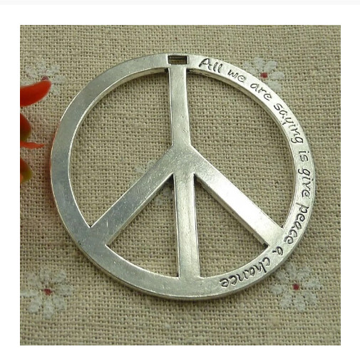 LARGE PEACE SIGN SYMBOL BEATLES HIPPIE pendant 24″ 925 Sterling Silver Necklace