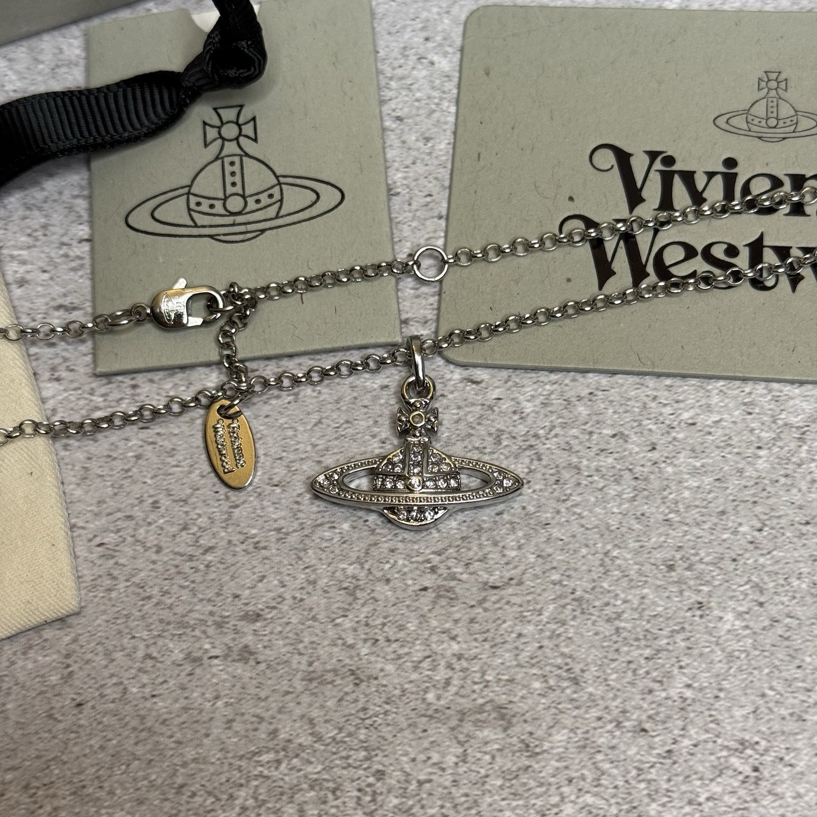Used Vivienne Westwood Necklace Silver Mini Bas Relief WITH PACKAGING