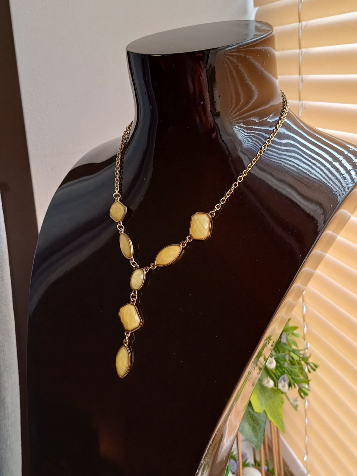 Modern Beautiful Gold Tone & Yellow Mixed Shaped Gem Y Drop Chain Necklace