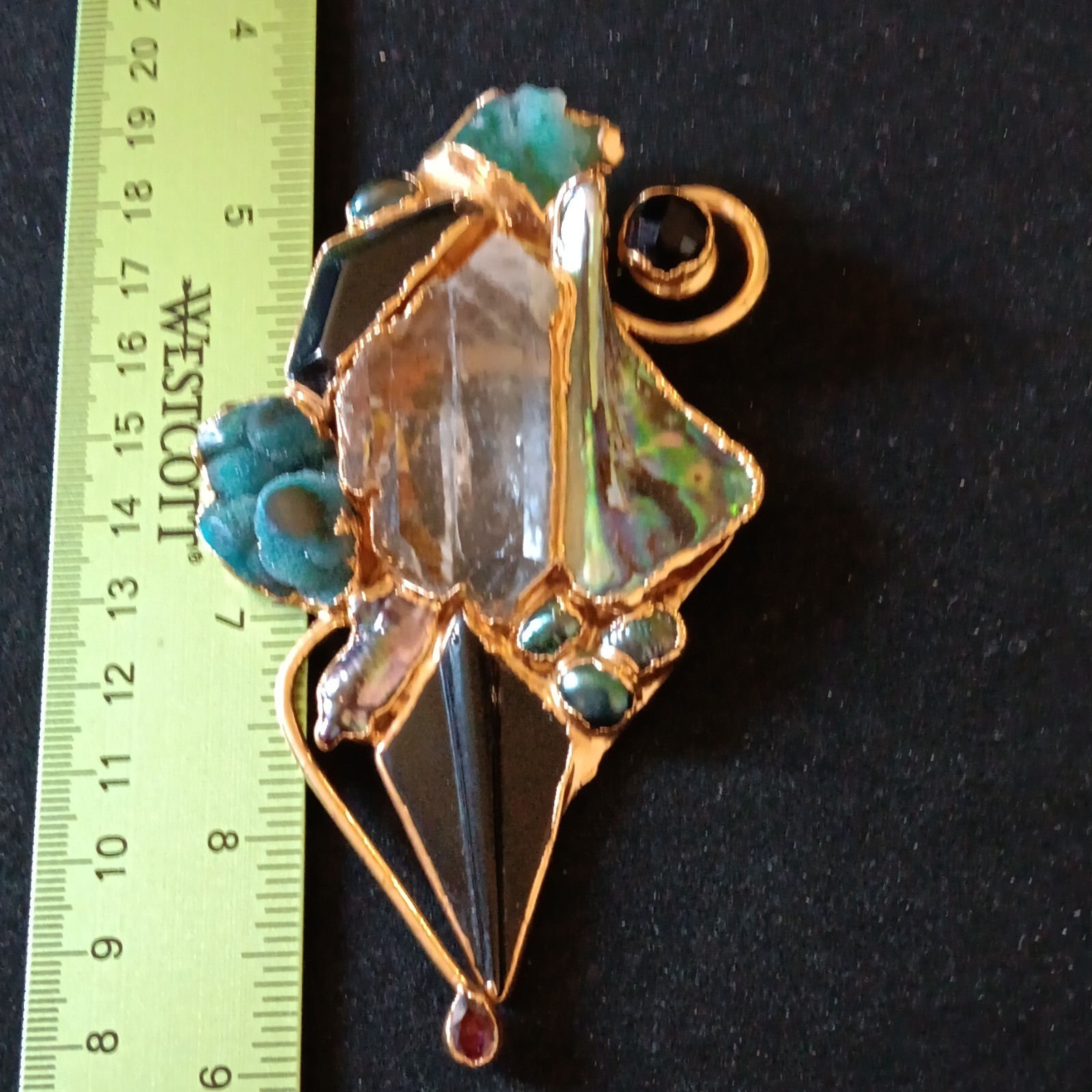 Kay Gold Tone Multicolor Stone Statement Brooch/pendant. Signed and dated 2000