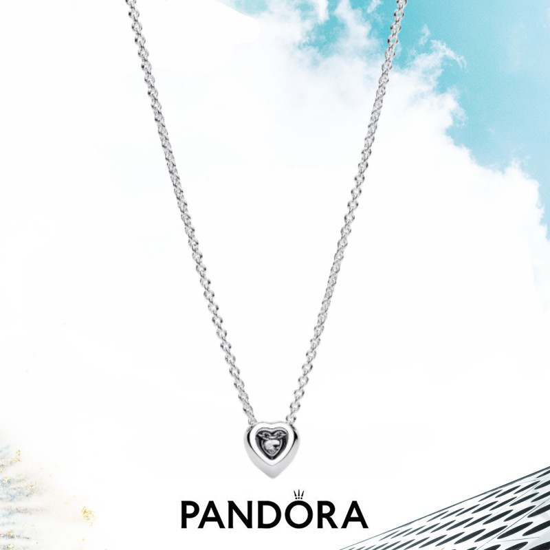 Authentic Pavé Halo Elevated Love Heart Pendant 925 Sterling Silver Necklace