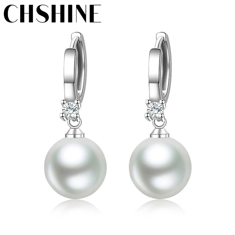 CHSHINE 925 Sterling Silver 10MM Pearl Earrings For Women Fashion Jewelry