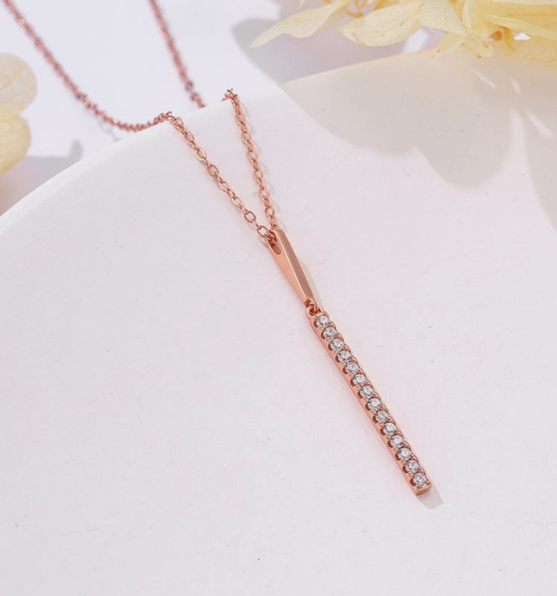 Shiny CZ set Simple gold-plated Bar Pendant Fashion Cable Chain Y-drop Necklace