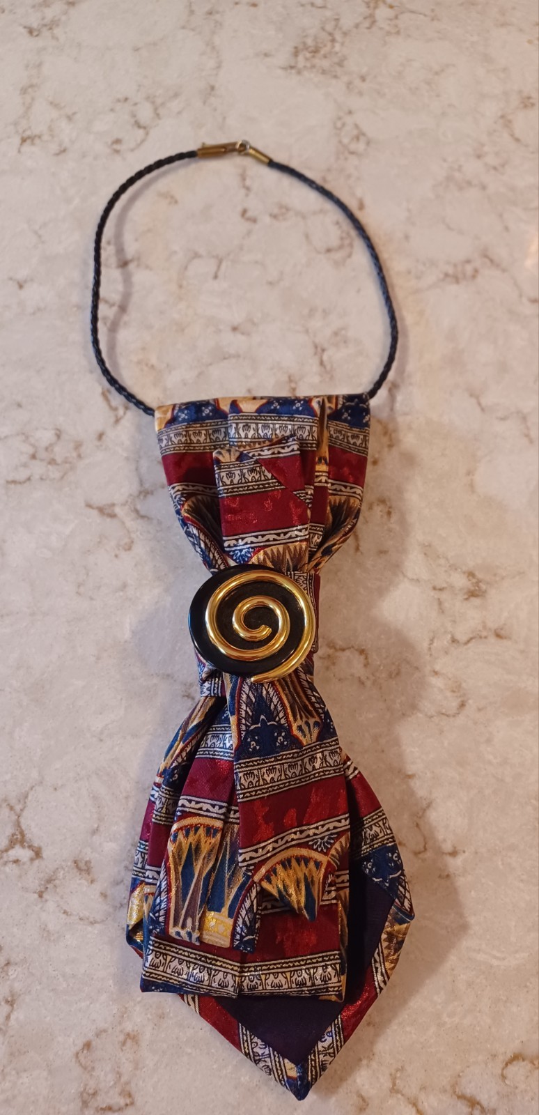 Handcrafted Necktie Necklace Gold and Black Infinity Brooch