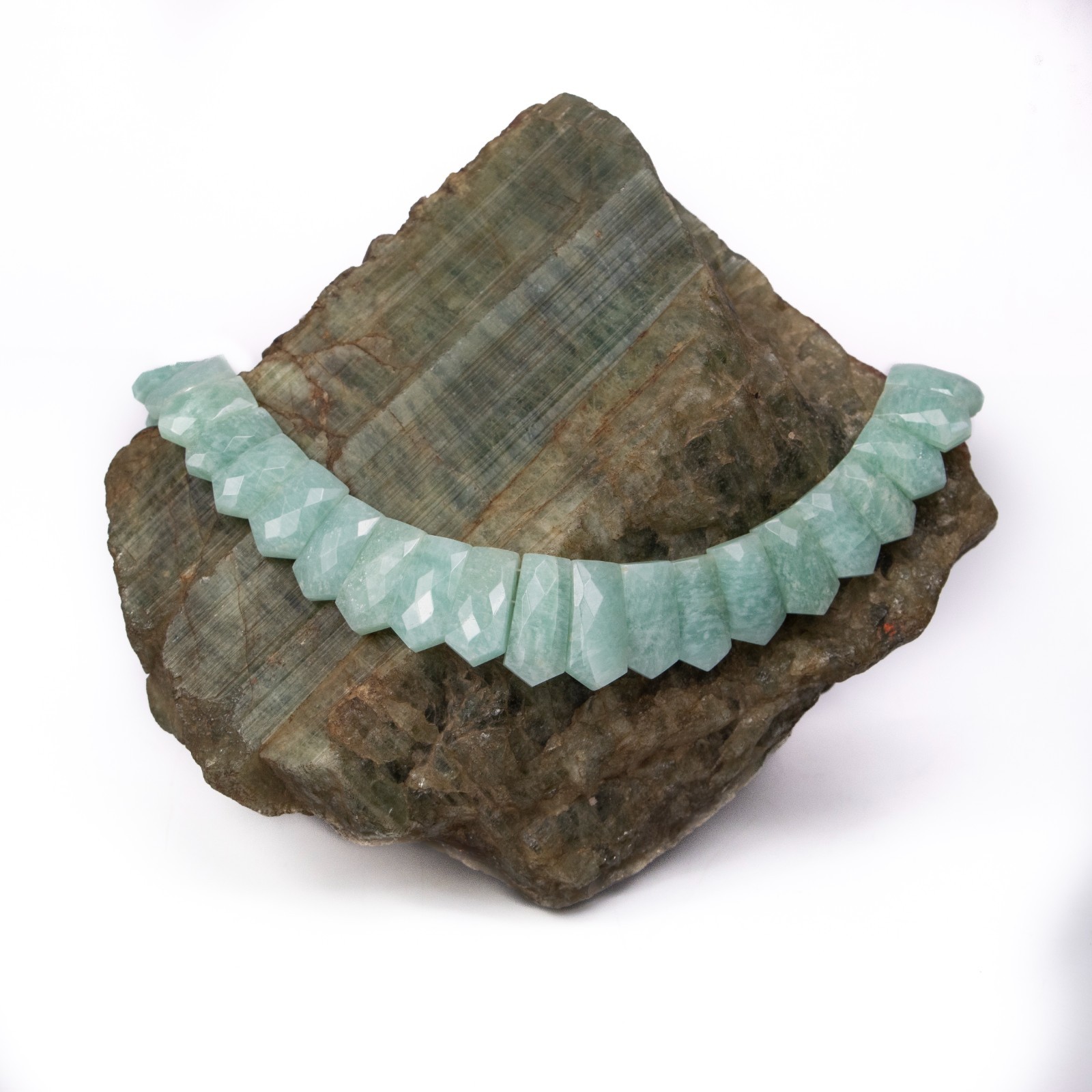 Amazonite Fancy Shape Layout Necklace, 14X8MM To 24X8MM, Faceted Gemstone choker