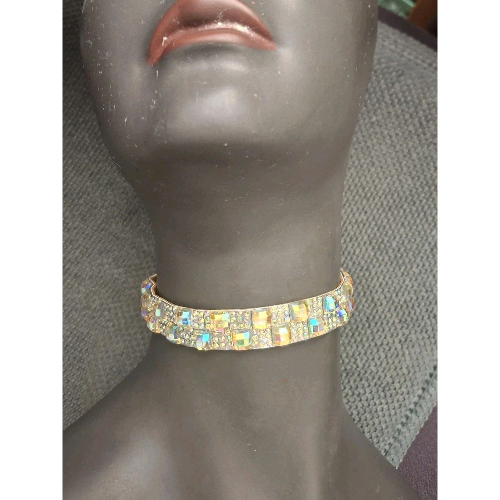 Silver Tone Crystal Iridescent Choker Necklace 12 In Womens Statement Jewelry