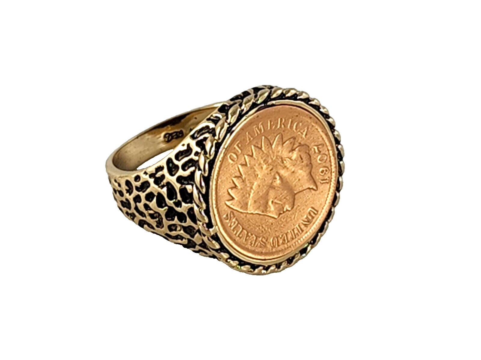 Vintage simulated coin goldtone plated 7/8in diameter RING size 11.5, 13.4Gr W.