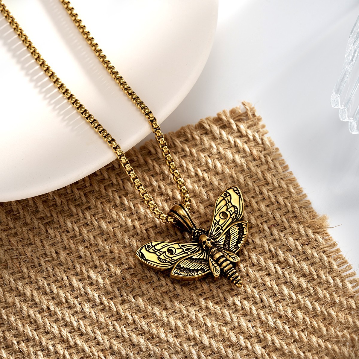 Gothic Darkness Moth Stainless Collarbone Necklace Clavicle Chain