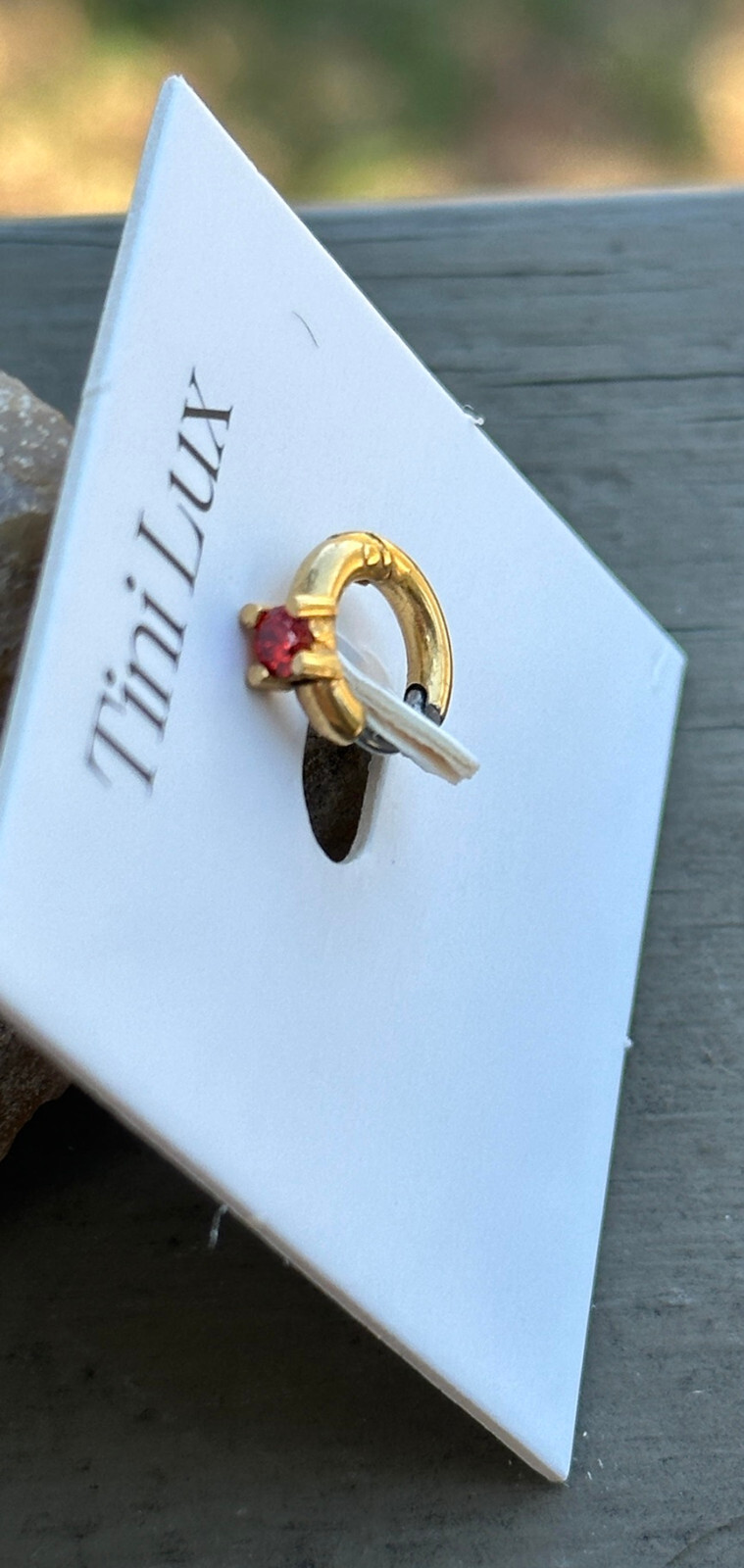 Tini Lux Finn Gold Birthstone Red Gem 11mm Hoop Earring Hypoallergenic Titanium