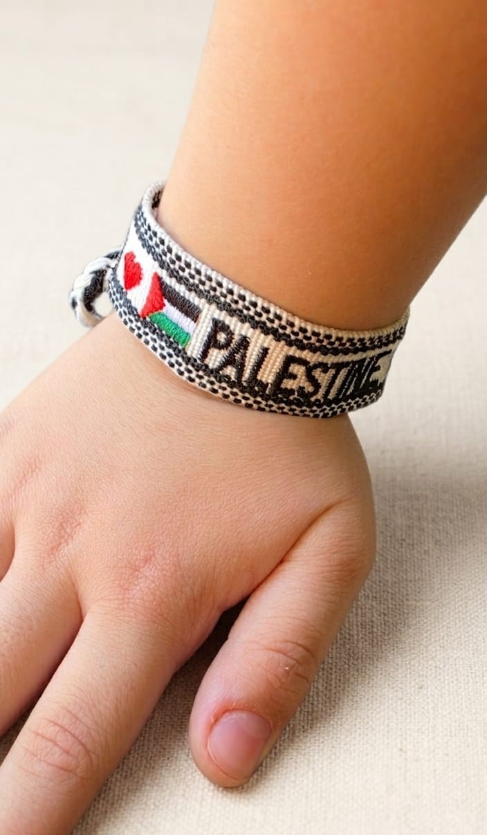 Palestine Keffiyeh Fabric Bracelet – Black & White Woven Wristband-Local Pickup