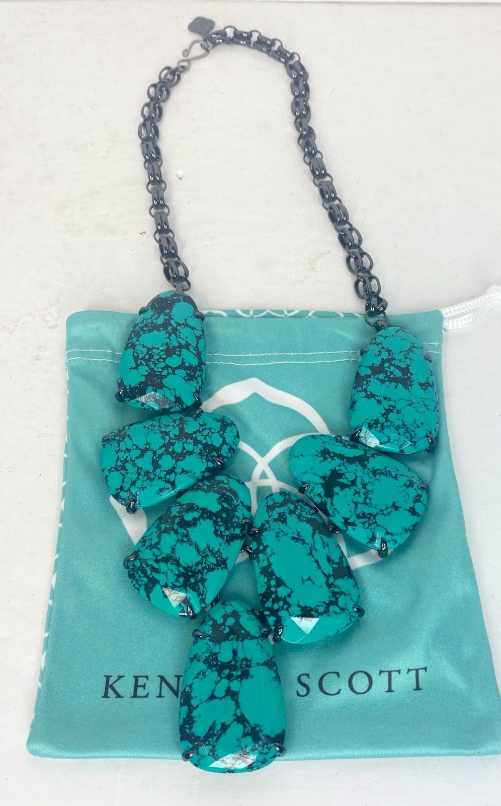 Kendra Scott Harlow Statement Necklace Variegated Turquoise Magnesite gunmetal
