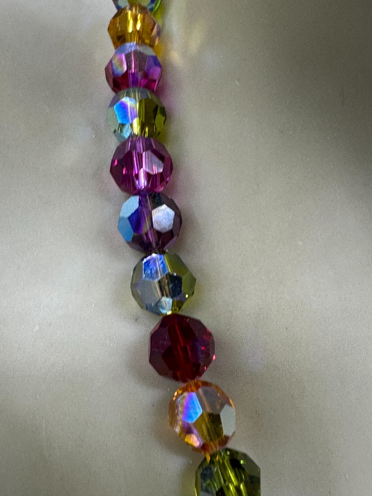 ESTATE STERLING SILVER ART GLASS RAINBOW RIVOLI BEAD STRAND STRING NECKLACE 21″