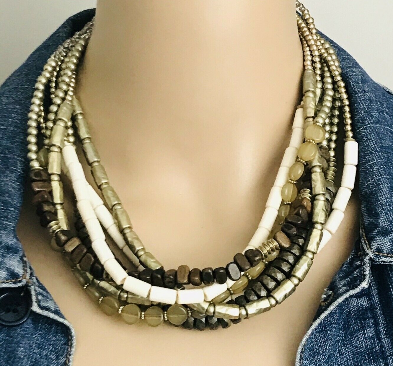 Chico’s Multi Strand Acrylic Glass Wood Beaded Necklace