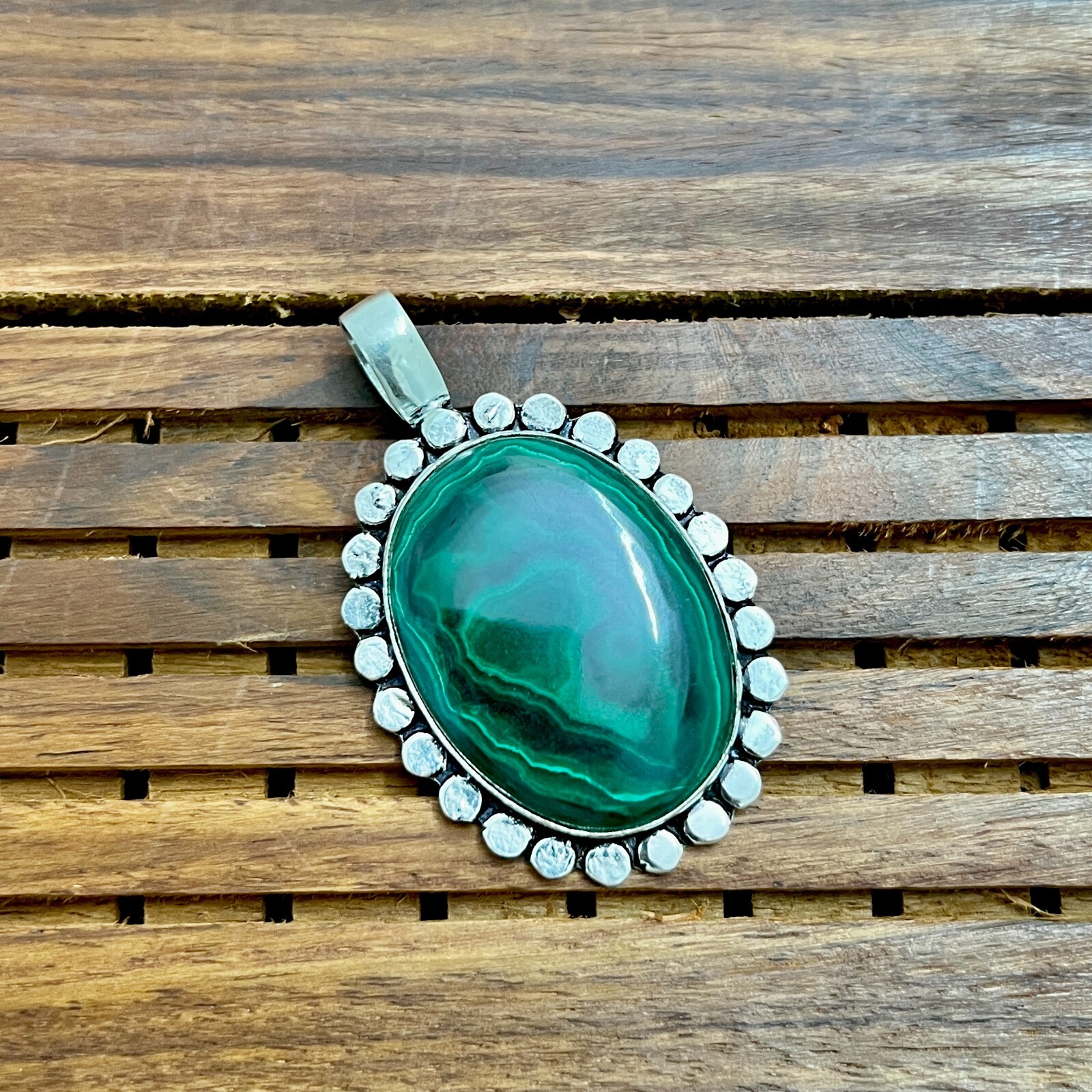 Malachite Natural Gemstone 925 Sterling Silver Handmade Jewelry Pendant 2.05″