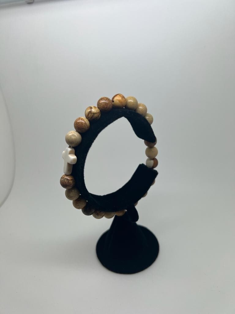 New Collection Bracelets Natural Stone 8mm Cross Elastic Rope