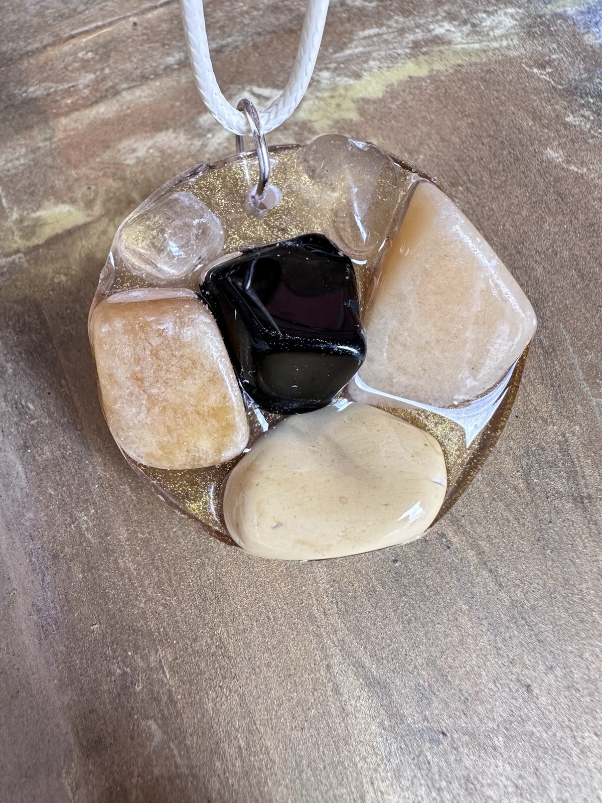 Large Pendant Agate And Calcite Necklace Handmade Gemstones OOAK 4273 R