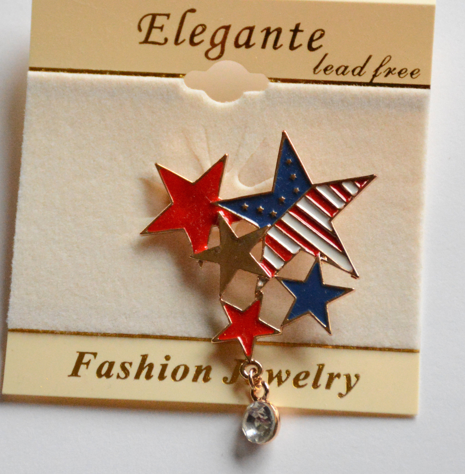 American Patriotic Red ~ White & Blue Star Pendent / Gold-tone / USA