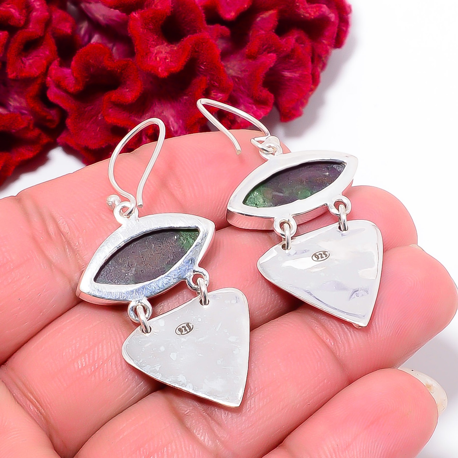 Natural Ruby With Zoisite Handmade 925 Sterling Silver Earring 1.91″ E07110937