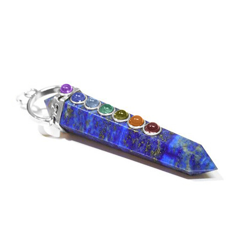 Lapis Lazuli Crystal Double Point 7 Chakra Stone Pendant Necklace Reiki Healing